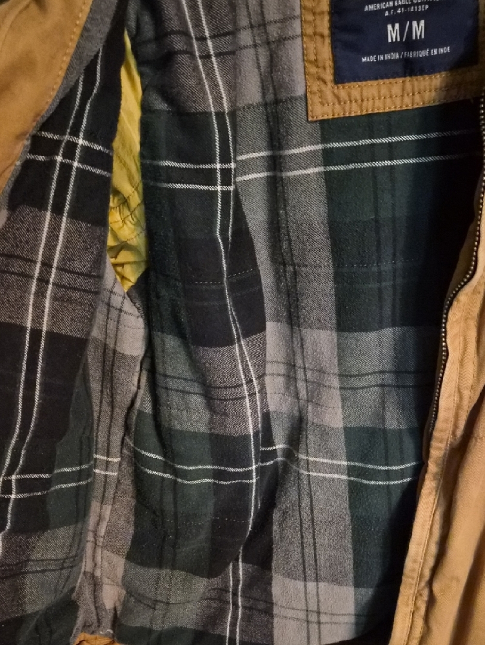 American Eagle Outfitters Tan Men's Field Jacket with Plaid Lining - Picture 6 of 7